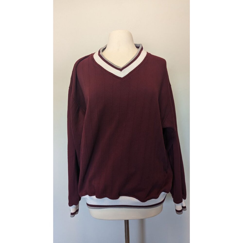 Vintage Pro Celebrity Maroon V-Neck Pullover Casual Sweater XL Preppy